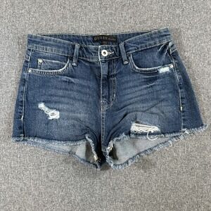 Guess Los Angeles Distressed‎ Denim Shorts Women's Size 27 Dark Wash Raw Hem